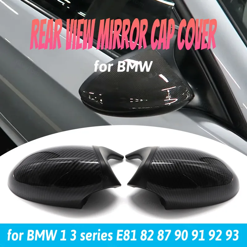 M3 Style Carbon Fiber Look 2pcs Replacement Horn Shape Rearview Mirror Caps for BMW 1 3 Series E81 E82 E87E90 E91 E92 E93