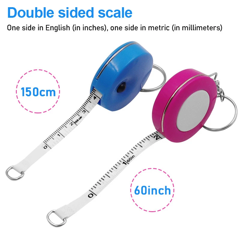 Candy Color Keychain Tape Measure 1.5 M/60inch Mini Portable Pull Ruler Easy Retractable Ruler Tape Measure Gauging Tools