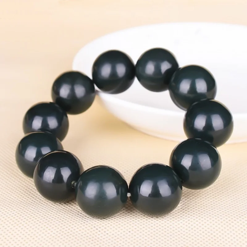 Hetian Nephrite Jade Qingyu Dark Green Bracelet For Men Women Polishing Round 10 12 14 16 18 20mm Beads Bracelets Fine Jewelry