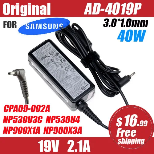 

Orignal AD-4019P 19V 2.1A 40W 3.0*1.0mm AC Adapter Power Charger For Samsung NP305U1A NP530U3B NP535U3C NP535U4C NP900X3A X1A