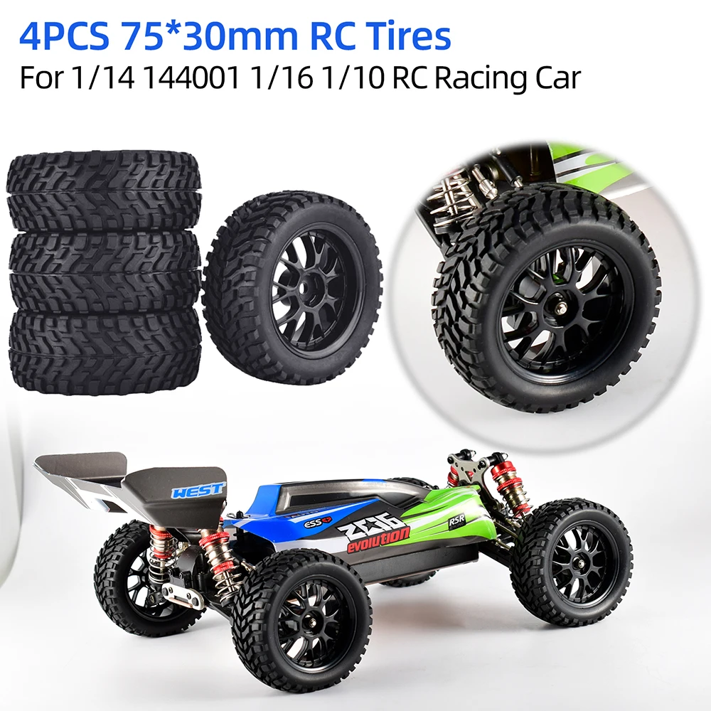 9imod 4Pcs 75mm Rubber Off Road Buggy RC Wheel 12mm Hex Tires For 144001 MN99S MN90 MN86 1/14 1/16 1/10 RC Racing Car Upgrade