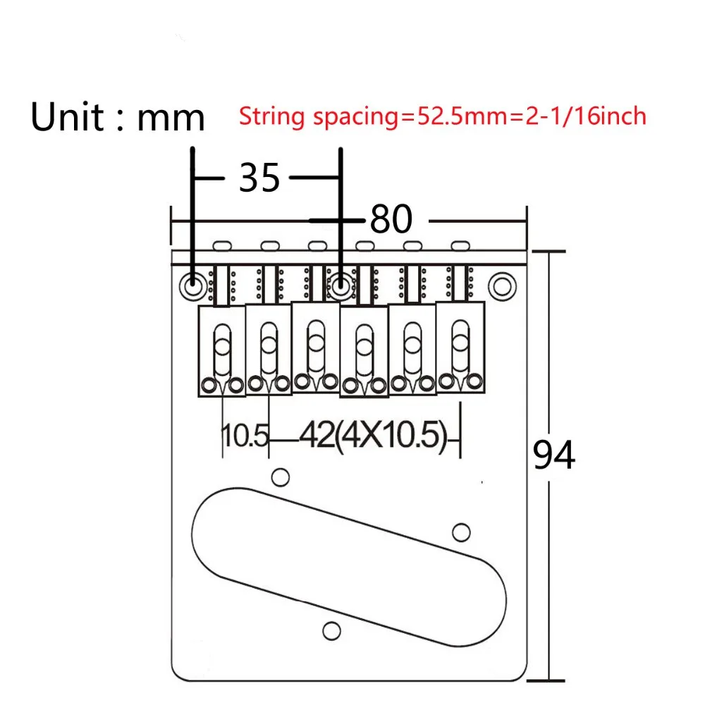 Wilkinson 52,5mm(2-1/16 zoll) 6 sättel Moderne Tele Brücke für American Standard Telecaster Gitarre Chrome WOT03 – Detail 1
