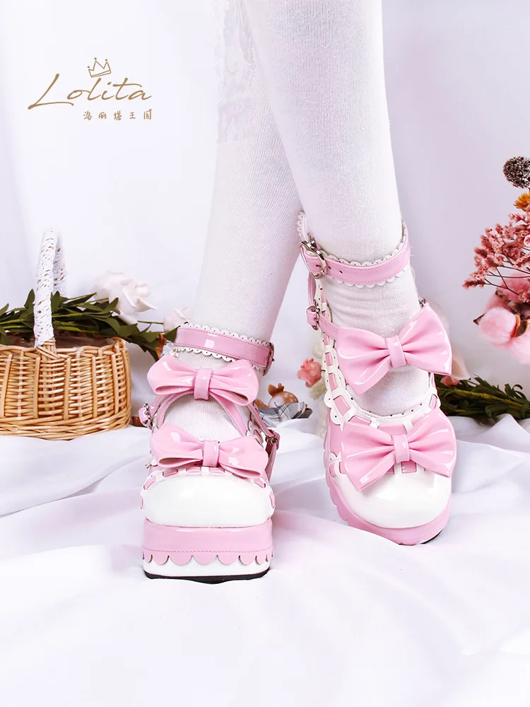 Japanese Round Toe Lolita Sweet Lace Bow Heart shape Princess Cosplay Shoes Kid Girl Women Gift International Children\'s Day