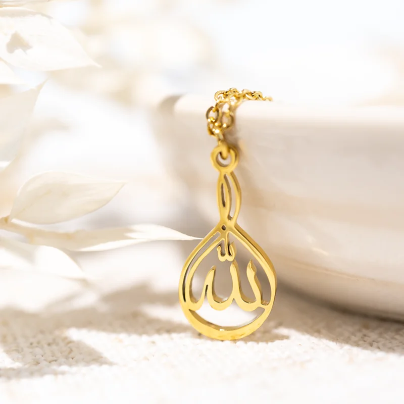 Allah's Grace: Exquisite Arabic Tear - Drop Necklace for Women, Customizable with Stainless - Steel Allah Pendant, a Divine Jewe