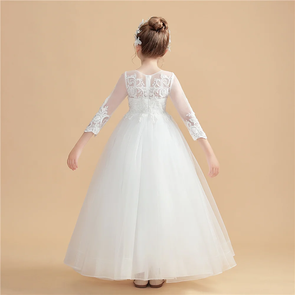 Appliques Princess Flower Girl Dress For Kids Wedding prima comunione festa di festa di compleanno abito da ballo evento Prom