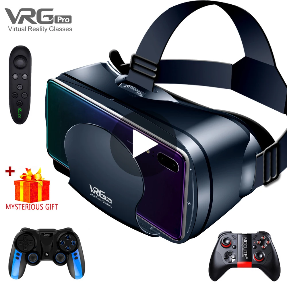 3D VR Virtual Reality Headset Smart Glasses Helmet for Smartphones Cell Phone Mobile 7 Inches Lenses Binoculars with Controllers