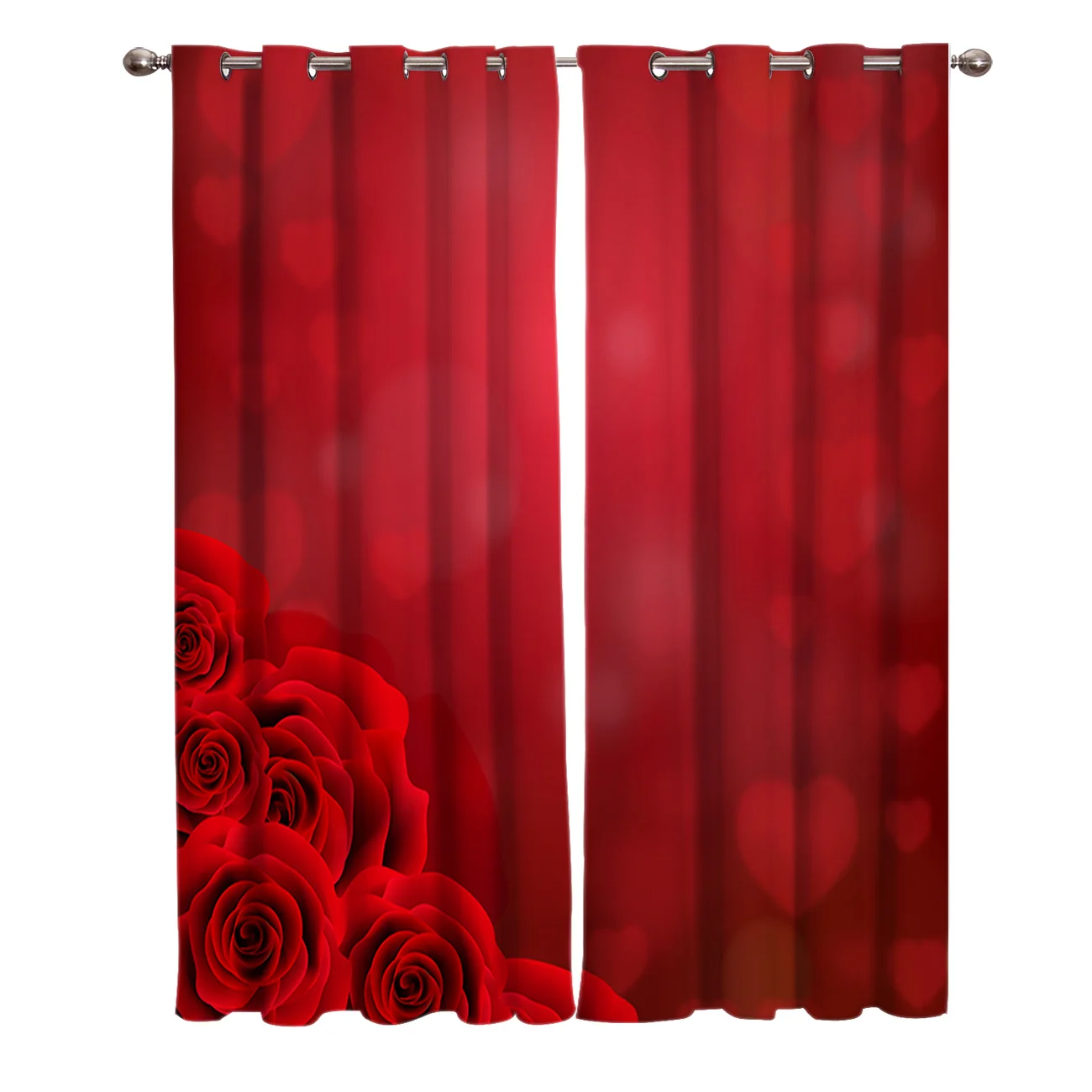 Valentine'S Day Rose Red Heart Window Curtains Living Room Decor Curtains for Bedroom Luxury Home Decor Flat  Window