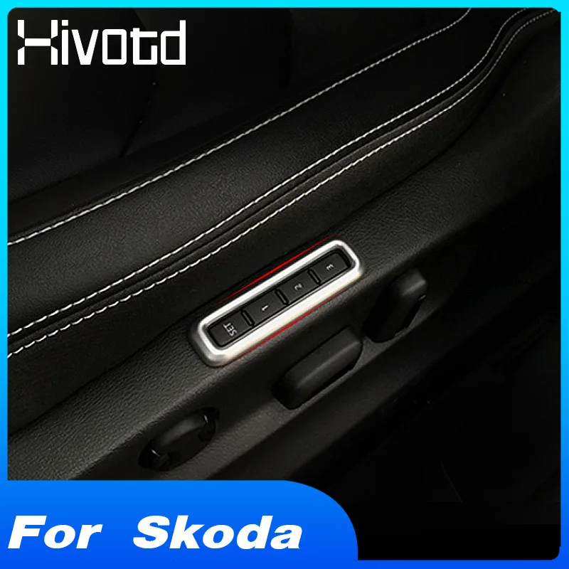 Hivotd For Skoda Kodiaq auto Accessories Interior Mouldings  Seat memory switch Button Frame Trims cover Chrome 2017-2020