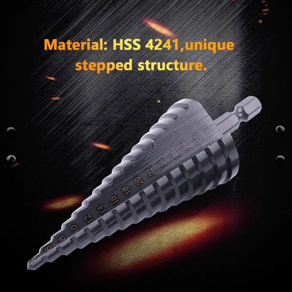 2Pcs 4-12 and 4-32mm HSS Nitriding Black Straight Groove Step Drill Bit Hex Shank Step Cone Drill Bit