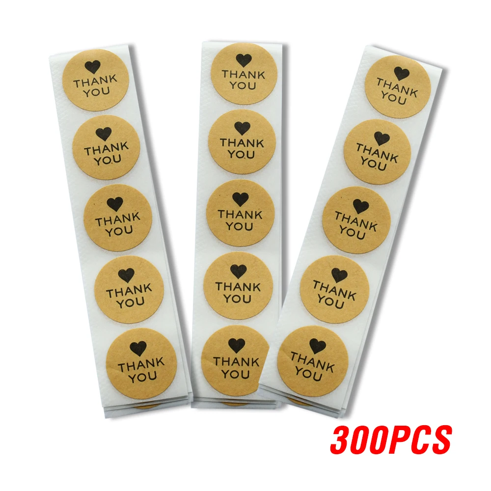 Thank You Stickers With Heart Kraft Paper 50-500pcs Appreciation Tag Labels for Business Bag Seal Wedding Party Decoration