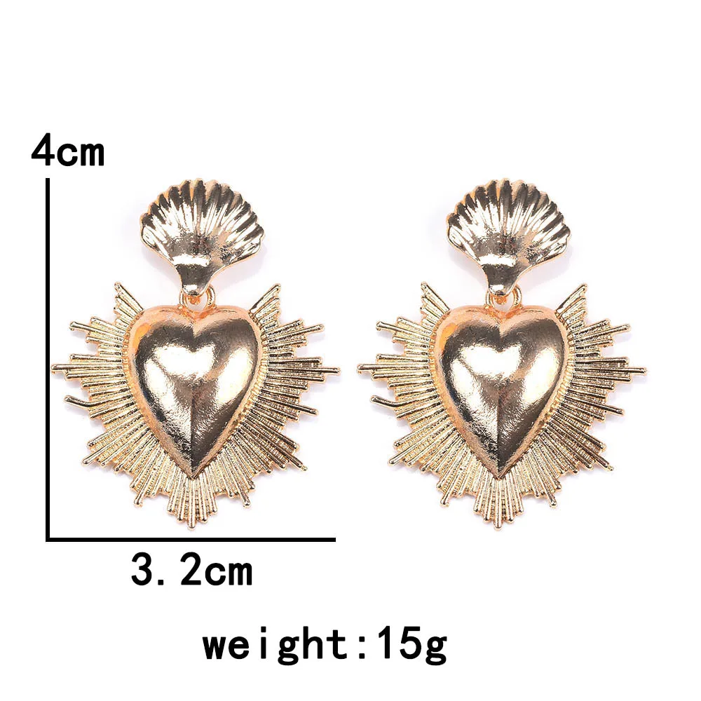 Punk Large Heart Metal Drop Earrings Geometrical Irregular Golden Earring ZA Statement Party Personality Jewelry Women Bijoux