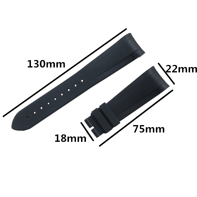 22mm High Quality Curved End Soft Silicone Rubber Wrist Watch Band Silver Clasp For Tudor Strap Biwan Bronze Small Red Flower