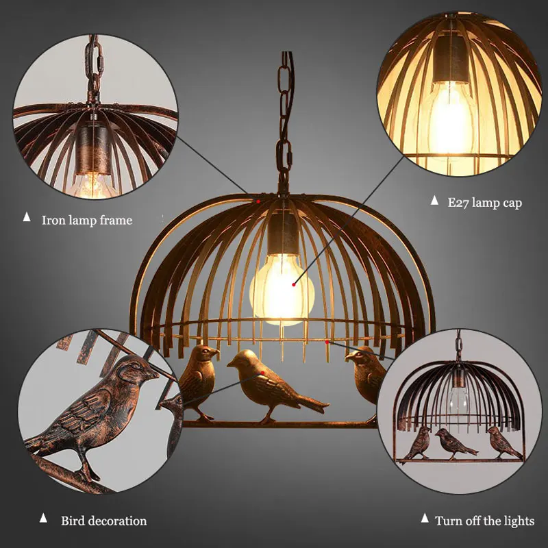 Black Nordic Bird Lights Bedroom Dining Room Pendant Lamp Kitchen Lamp Restaurant Cafe Light Chandelier DropLight