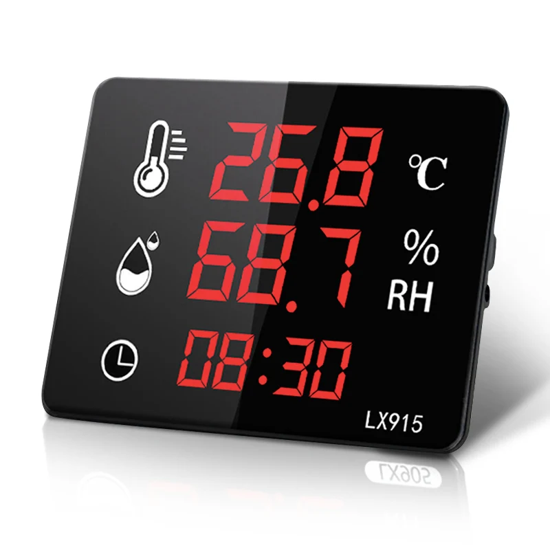 Digital Temperature and Humidity Thermometer Time Display Wall Mounted and Standing Dual Use LED Screen High Precision LX915