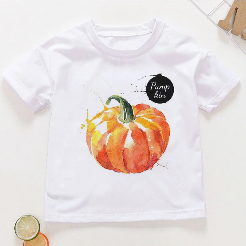 

Toddle Shirt Fashion Girls T Shirts Humor Fruit Boys Tops Pineapple Watermelon Pumpkin Round Neck Design Children T Shirt Fille