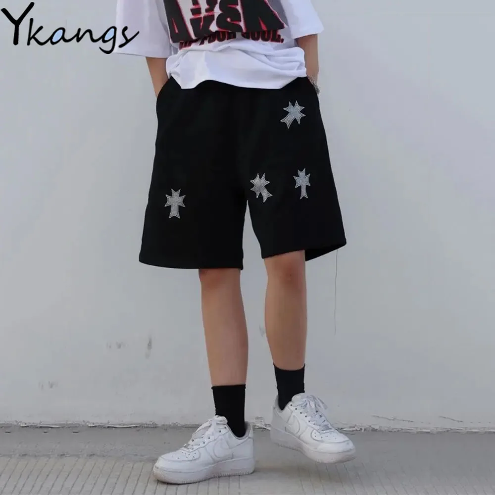 

Rhinestone Korean Style Baggy Summer Fashion Clothes Shorts Women High Waist Graphic Solid 2021 Black Running Biker Short Female