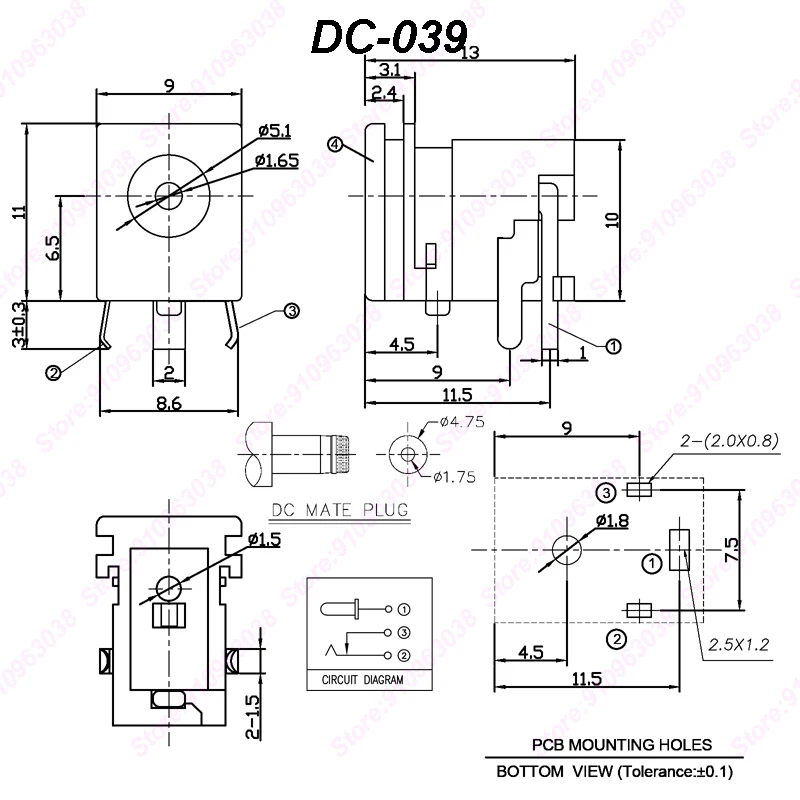 10PCS DC-039 DC Power Stecker Weiblich Pin 1,7 DIP Lade Buchse Für Computer Tablet Notebook