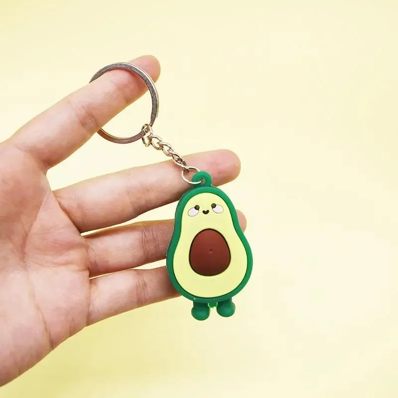 Cute Green Fruit Keychain 3D Soft Resin Smiling Avocado Keychains Couple Women Men Party Car Key Accessories Gift Jewelry