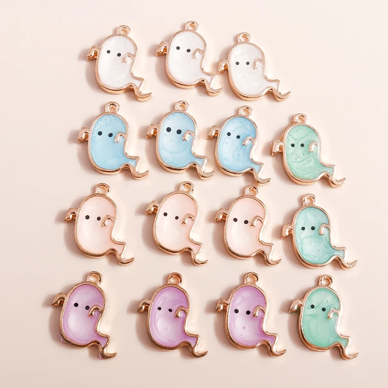 Leslie 10pcs 21*15mm Creative Enamel Halloween Ghost Charms for Bracelet Necklace Jewelry Making Cute Ghosts Pendant Earrings