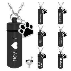 Always In My Heart Pets Cremation Urn Necklace Dog Cat Ash Jewelry Memorial Keepsake Paw Print Pendant with Funnel Filling Kits