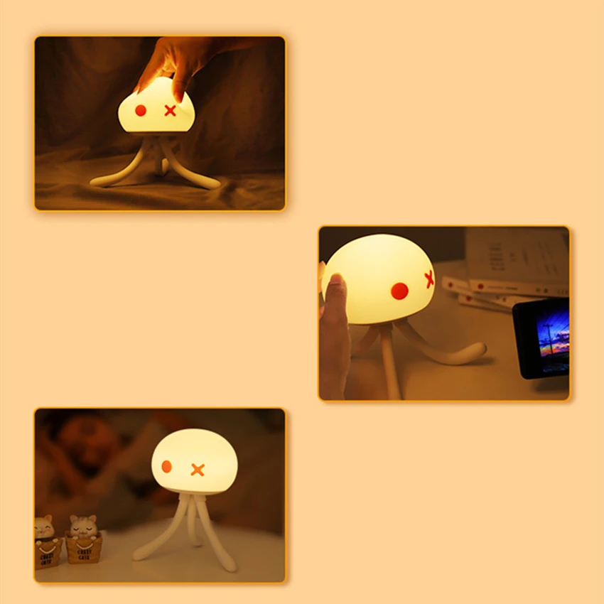 Luce notturna per bambini meduse, lampade in Silicone con controllo del rubinetto luce morbida per vivaio con staffa, batteria da 1200mah, 3 colori chiari, dimmerabile