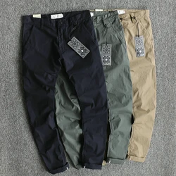 2024 Summer New American Style Thin Woven Business Causal Pants Men's Fashion Simple Pure Cotton Washed Old Slim Straight Pants