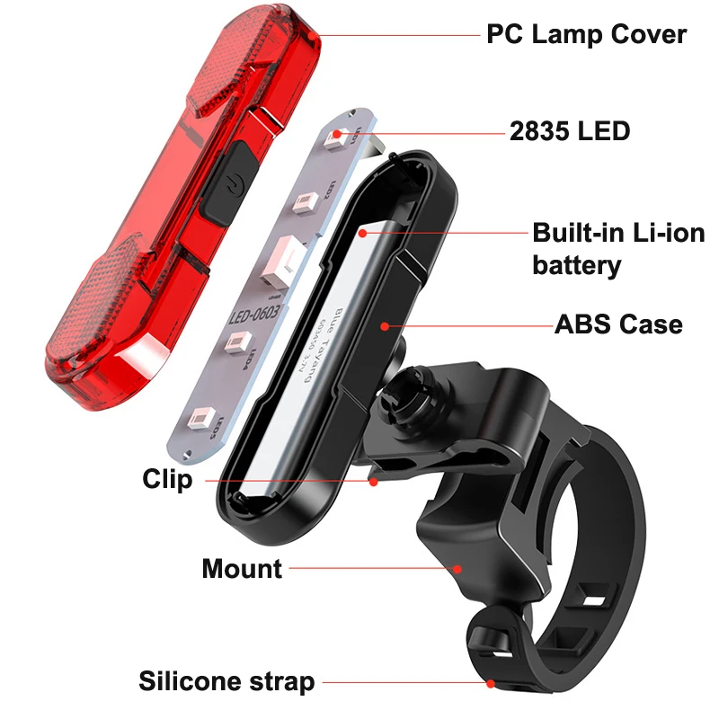 AS1010 5 x LED 4-Mode USB Rechargeable Bike Tail Light (1 pc)