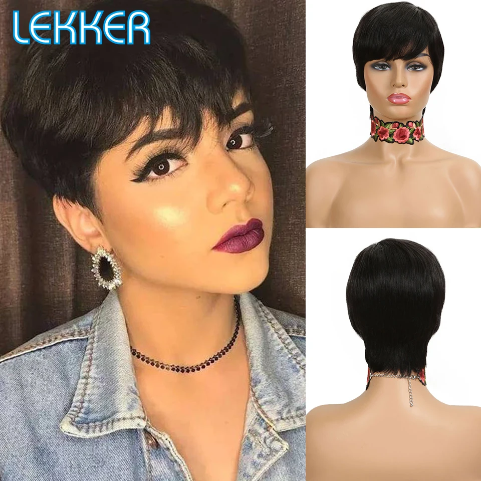 Lekker 99j Red Short Pixie Cut Bob Human Hair Wigs For Women Brazilian Remy Hair Colored Ombre Burg  613 Blonde Glueless Wigs