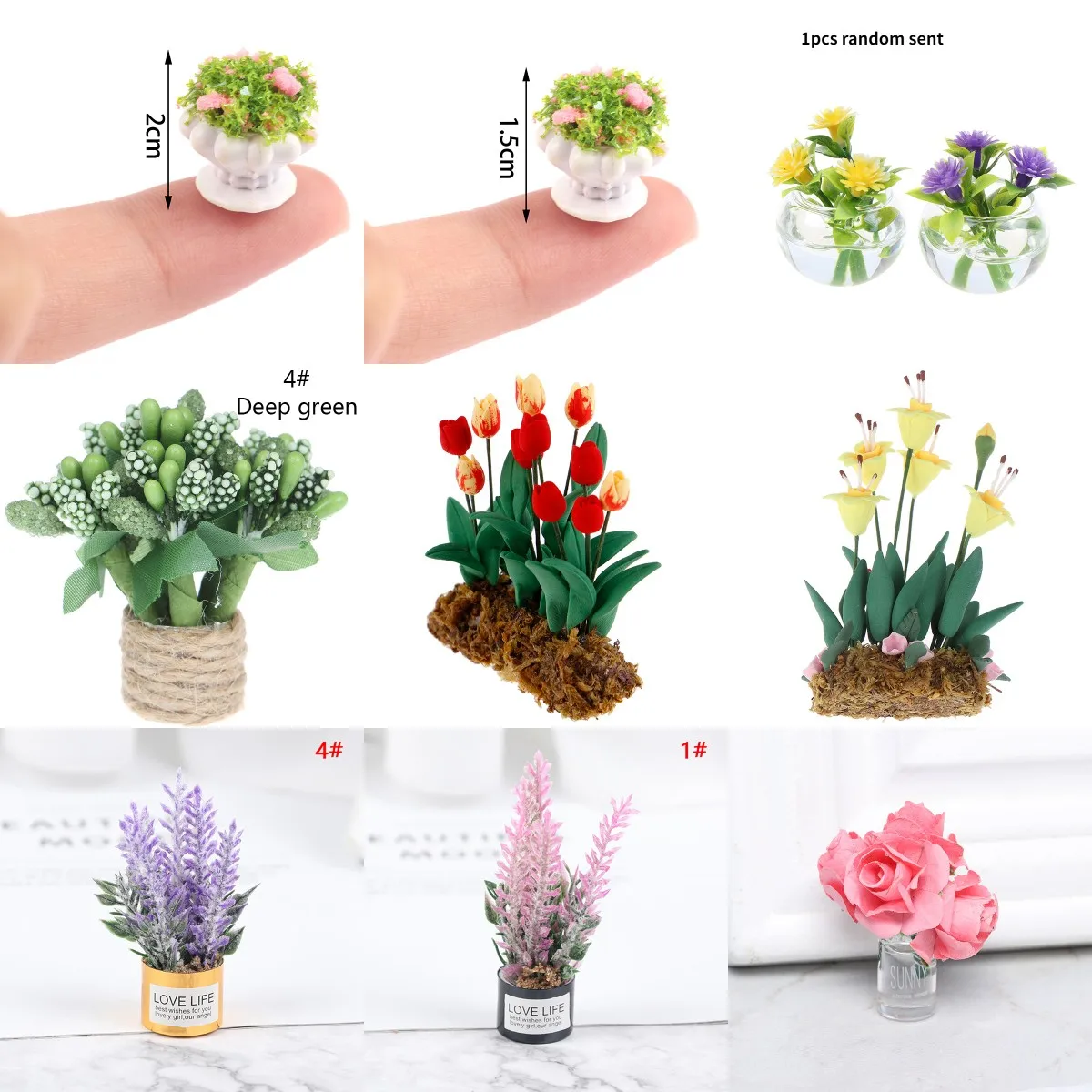 Mini Flower Potted For Green Plant In Pot Simulation Plants 1:12 Dollhouse Miniature Doll House Furniture Home Decoration