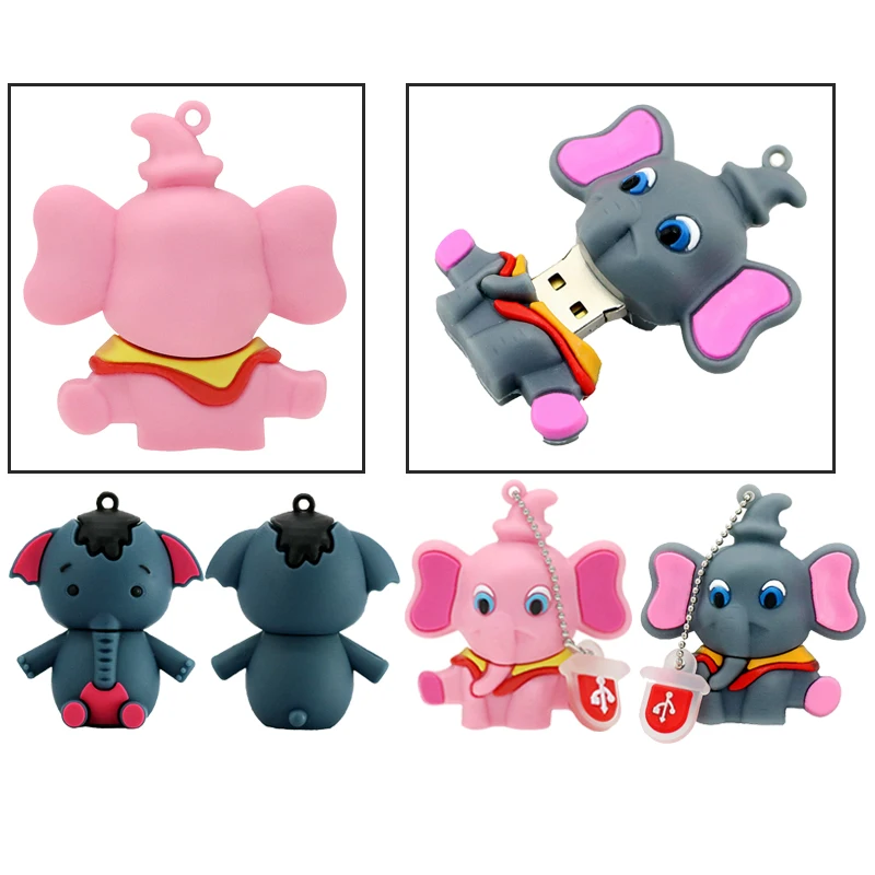 Cartoon Animal Elephant USB Flash Drive Cute USB 2.0 4GB/8GB/16GB/32GB/64GB/256GB Gift Pen Drive Real Capacity USB Stick Gift