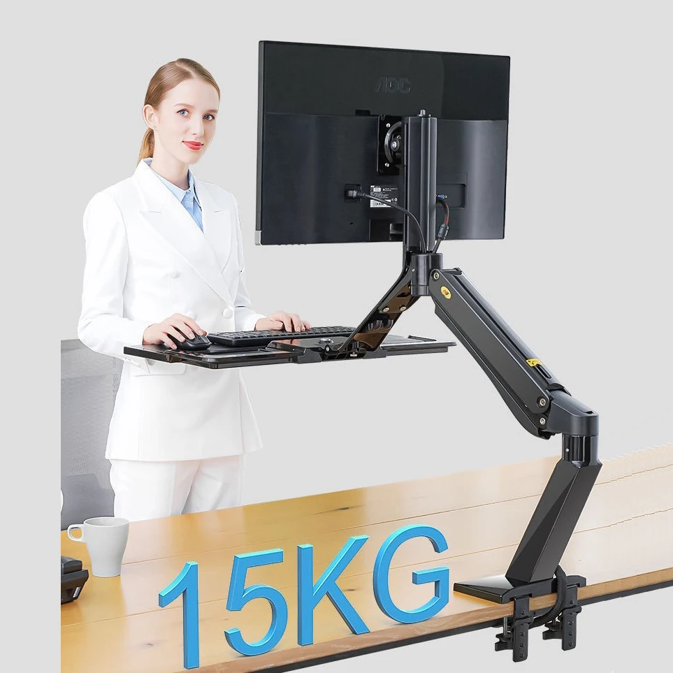 

NB40 Height Adjust Computer Sit Stand Workstation 22-32 Inch Monitor Mount Bracket with Keyboard Plate Desk Stand