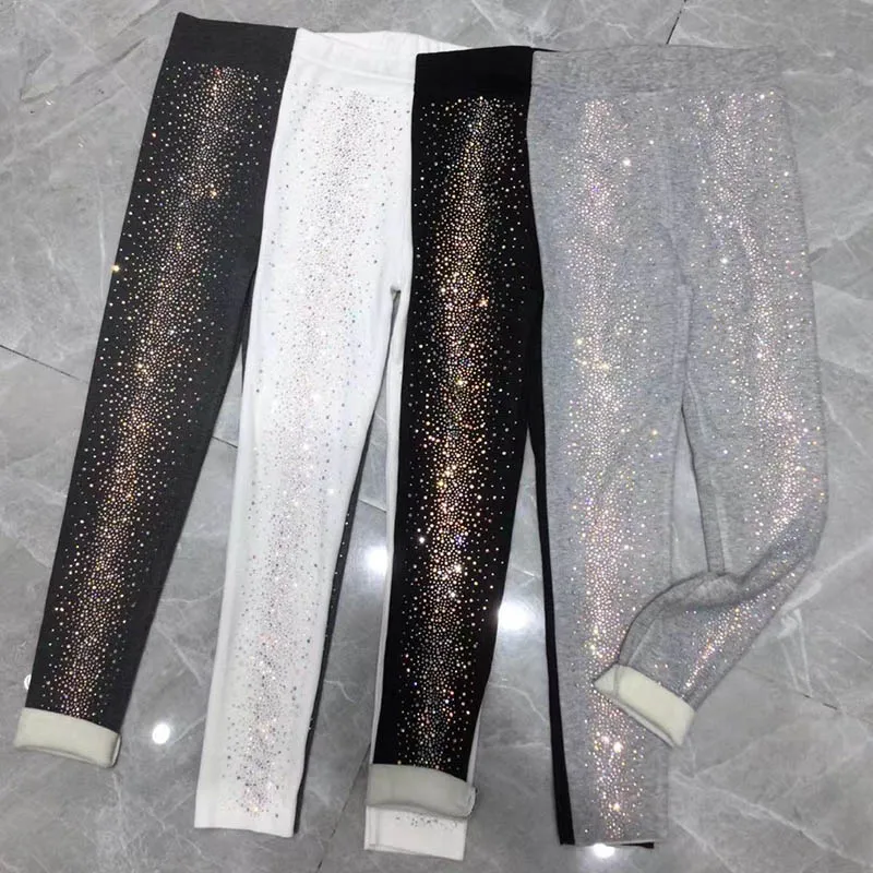 Heavy industry velvet thickened leggings women hot rhinestone autumn and winter new elastic waist tight-fitting elastic