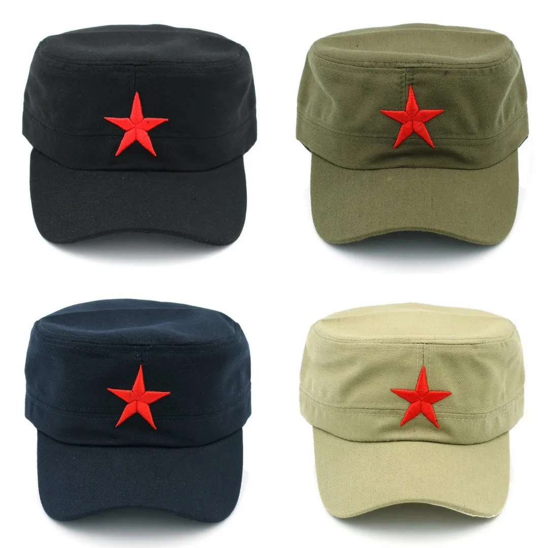 Mistdawn Unisex Cotton Military Cap Spring Summer Beach Outdoor Street Street Cool Church Sunhat Flat Top Hat With Red Star