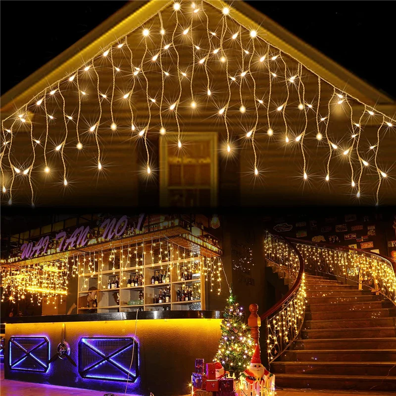 Curtain Fairy Lights LED String Waterfall Light with 8 Modes Controller for Christmas Decoration Party Holiday Indoor Outdoor