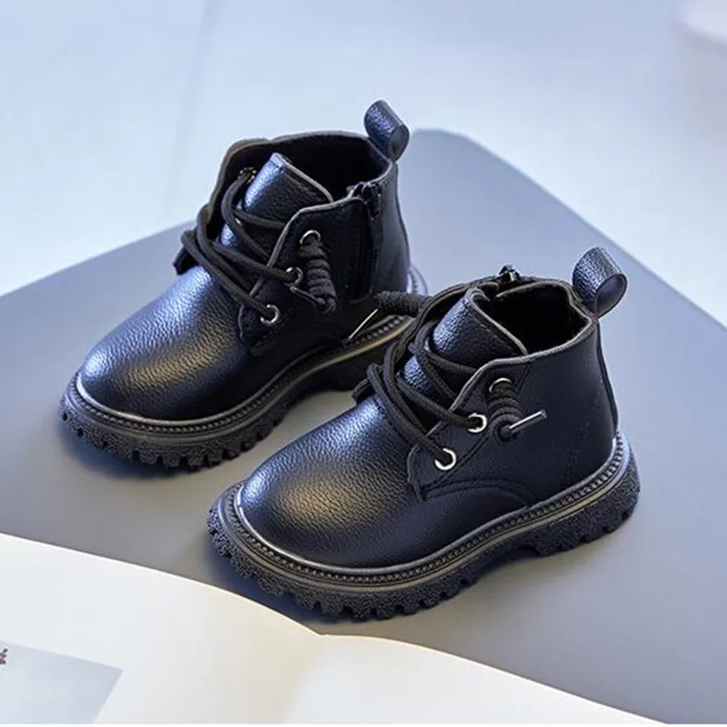 

Autumn Winter Kids Shoes Little Girls Boots For Little Boys Fashion Children's Boot Black Beige White