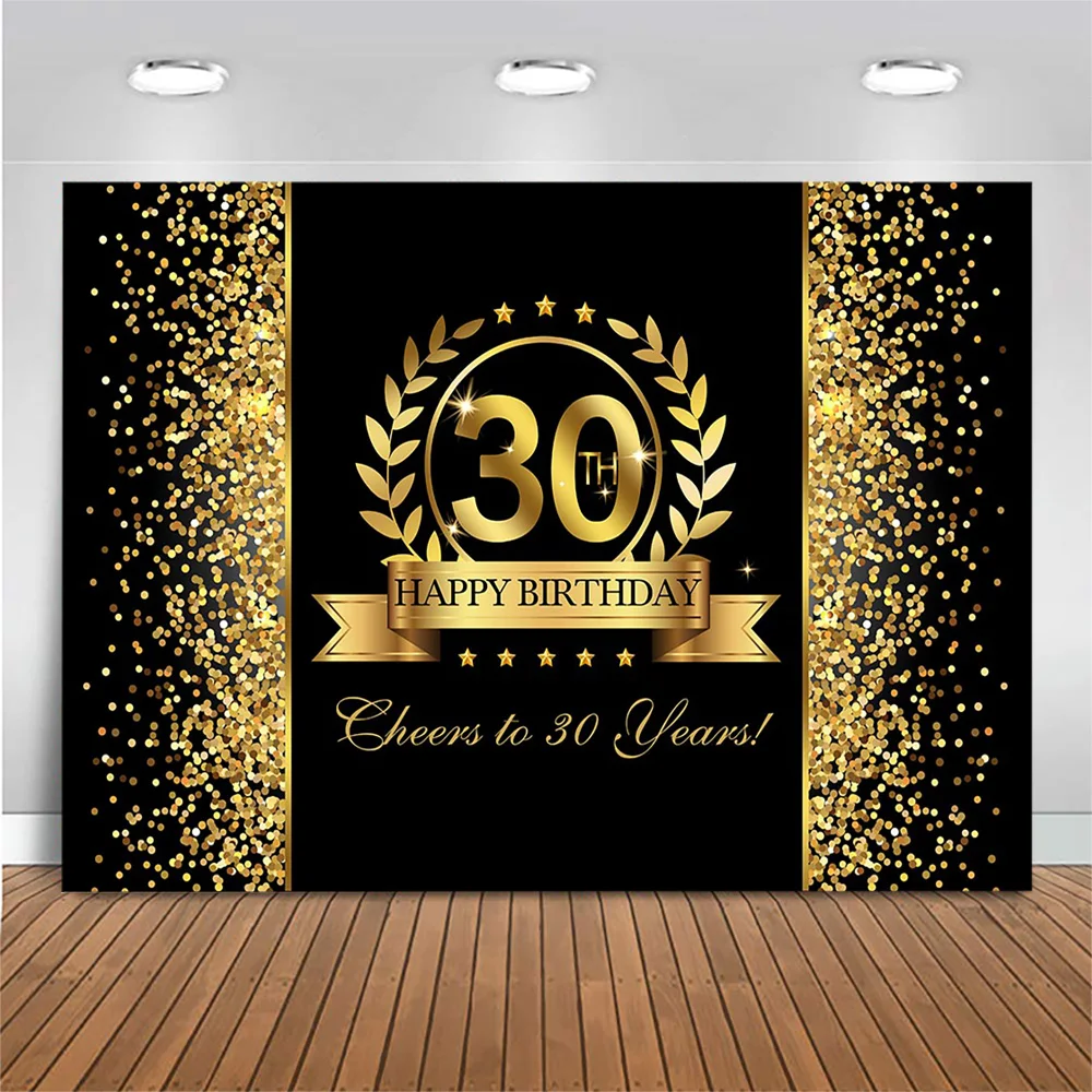 

30th Birthday Party Backdrop Golden Leaves Star Birthday Party Decor Cheers to 30 Years Photo Background Photo Studio Photocall