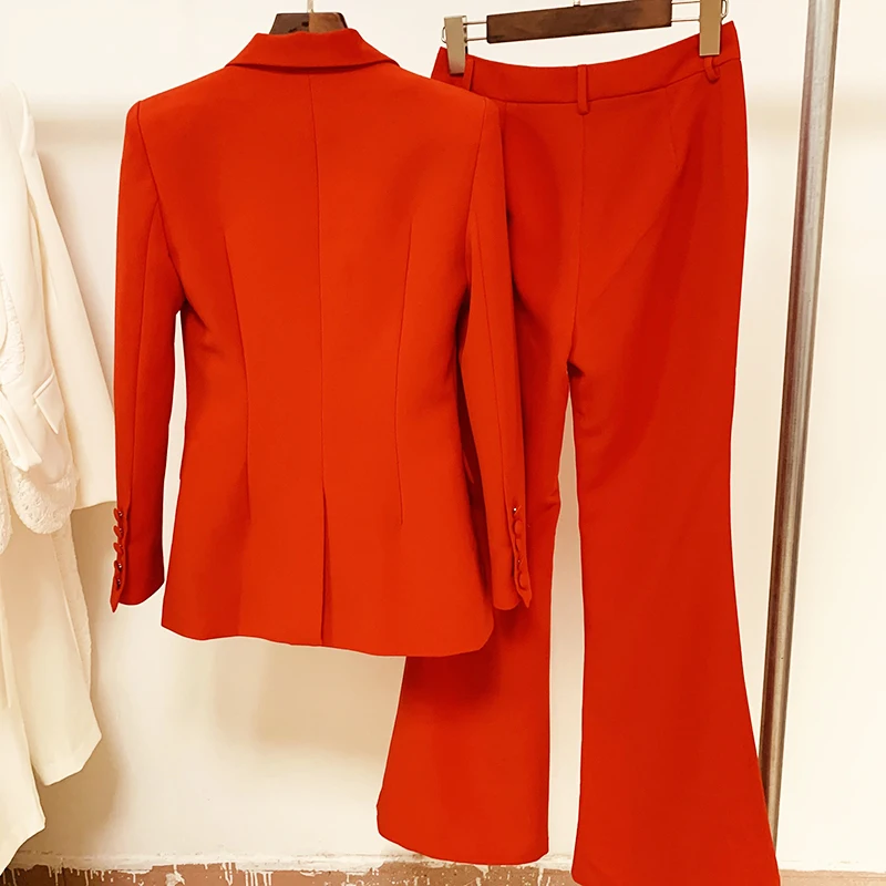 Alta qualità New Fashion 2024 Designer Blazer Suit Set completo da donna con bottoni singoli Blazer rosso Flare Pants Suit