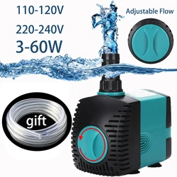 Ultra-Quiet submersível Bomba de Água com Pipe, Aquarium Bomba de Filtro de Água, Fish Tank e Pond, 60 W, 50 W, 35 W, 25 W, 15 W, 10 W, 6 W, 3W