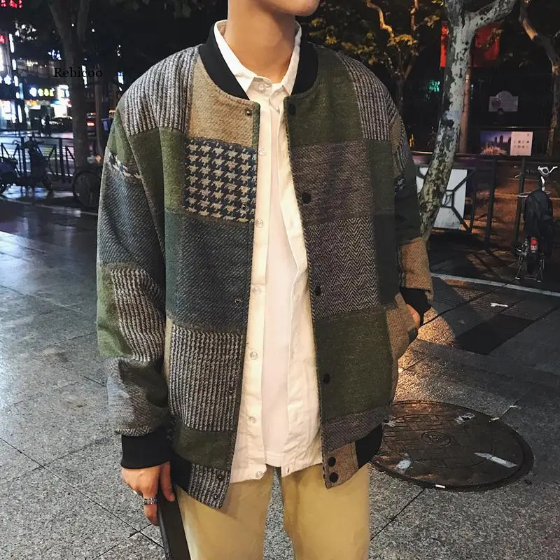 Autumn Men Harajuku Plaid Bomber Jackets Mens Japanese Streetwear Windbreaker Korean Fashions Baseball Jackets