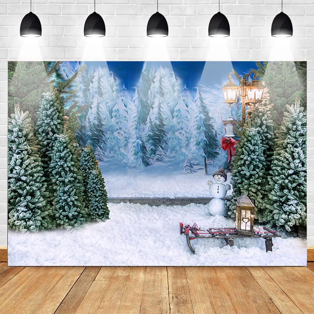 

Winter Snowy Christmas Photography Backdrops for Photo Studio Winter Snowflake Landspace Pine Backdrops Street Light portrait