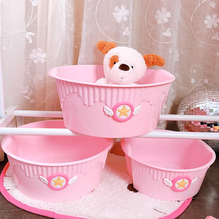 Anime Card Captor Sakura Pink Girls Plastic Wash Basin Washbowl Action Figure Cartoon Washbasin Vegetable Basin Washing Tools