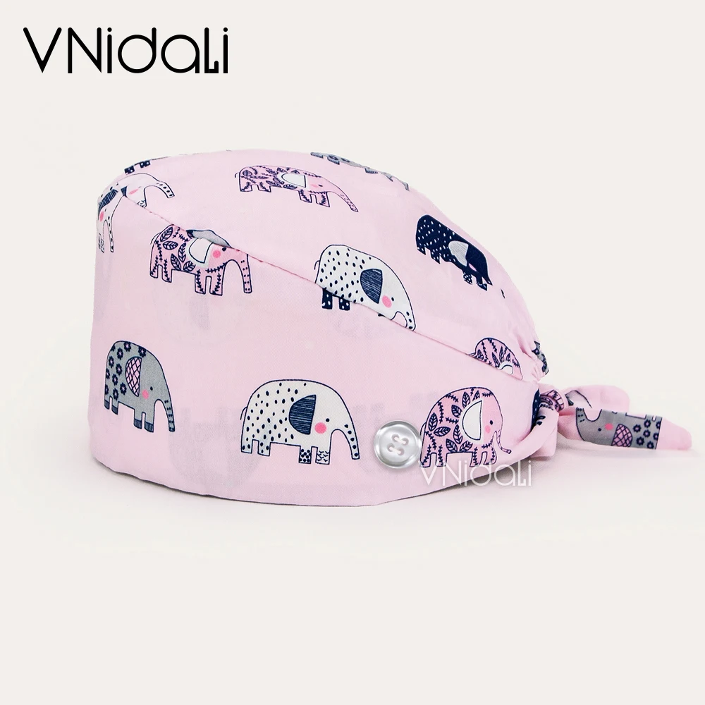 vnidali Beauty expert hat Scrub Cap Printing Working Hat 100% Cotton Women Men Beautician Dust Proof Chef Caps 24 hours delivery