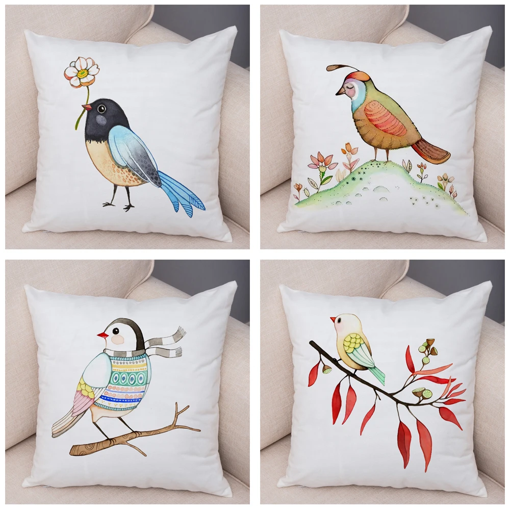 Cartoon Parrot Animal Pillow Case Decor Birds and Flower Cushion Cover for Sofa Home Car Super Soft Plush Pillowcase 45x45cm