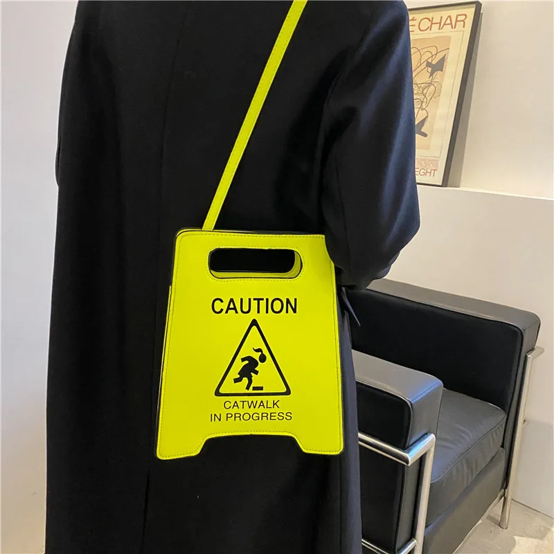 Novelty Shoulder Bag Fashion Caution Tote Handbags Novelty Stop Sign Purse Caution Shoulder Bag for Women Girls