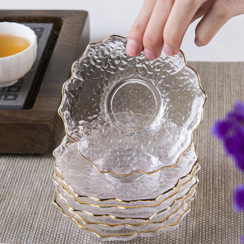 Golden Stroke Glass Storage Trays Relief Decorative Coaster Afternoon Tea Dessert Cake Organizer Home Decoration Ornaments