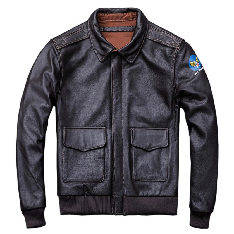 

Fast Free Shipping Military Pilot Jacket Men Black Brown Genuine Cowhide Leather Jacket Men Turndown Collar Coat Spring Autumn