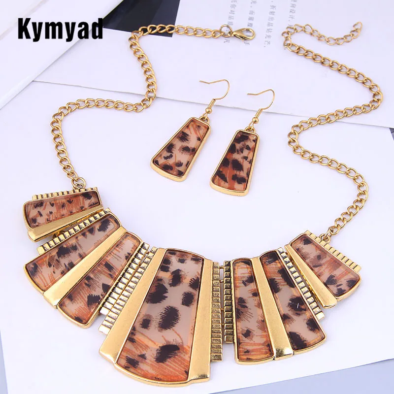 

Kymyad Necklace Earrings Jewelry Sets For Women Cubic Leopard Pendant Necklaces Gold Color Indian Jewelry Elegant Women's Sets