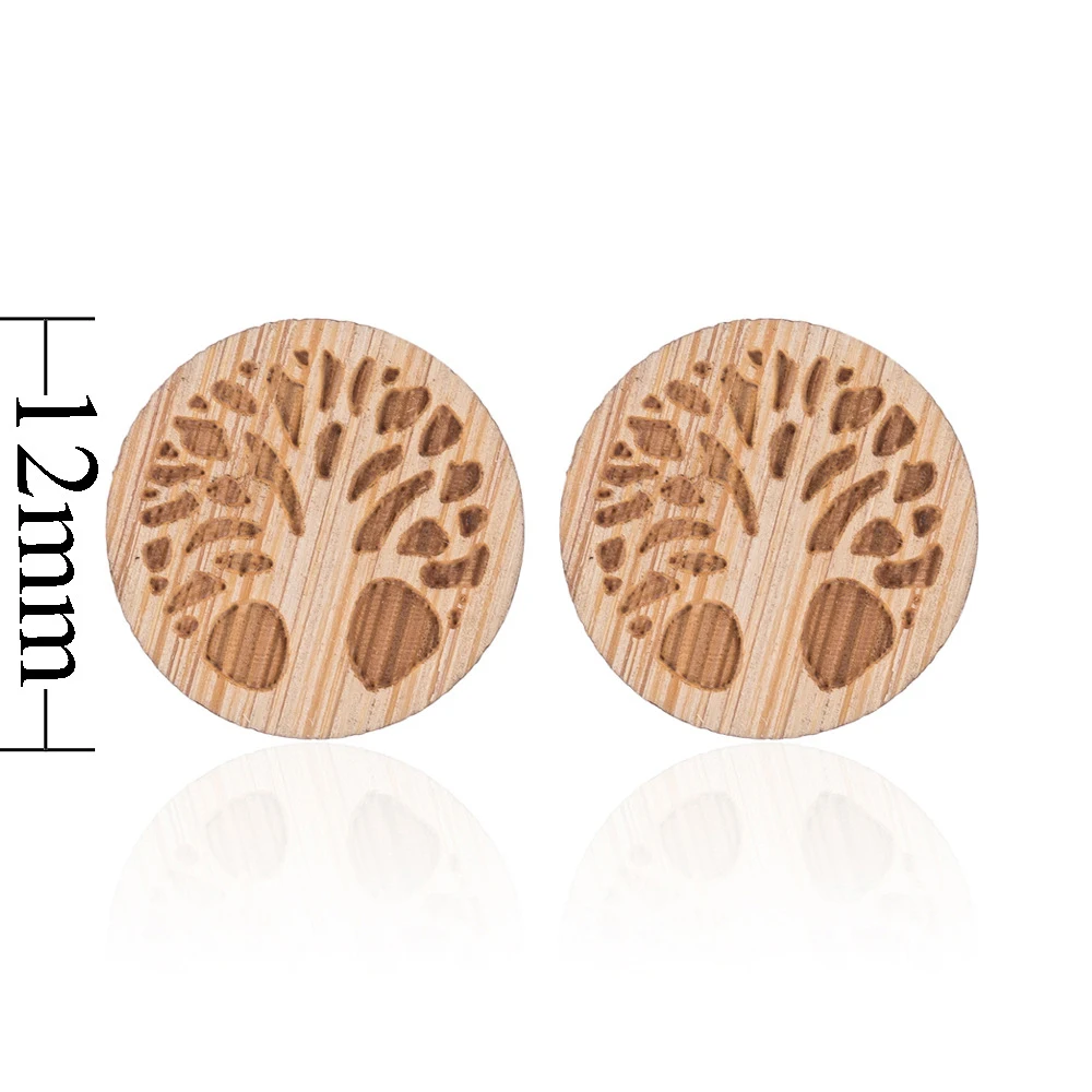 8Seasons Brown Wood Round Ear Post Stud Earrings Stainless Steel Arrowhead Animal For Women Jewelry Gifts 1 Pair