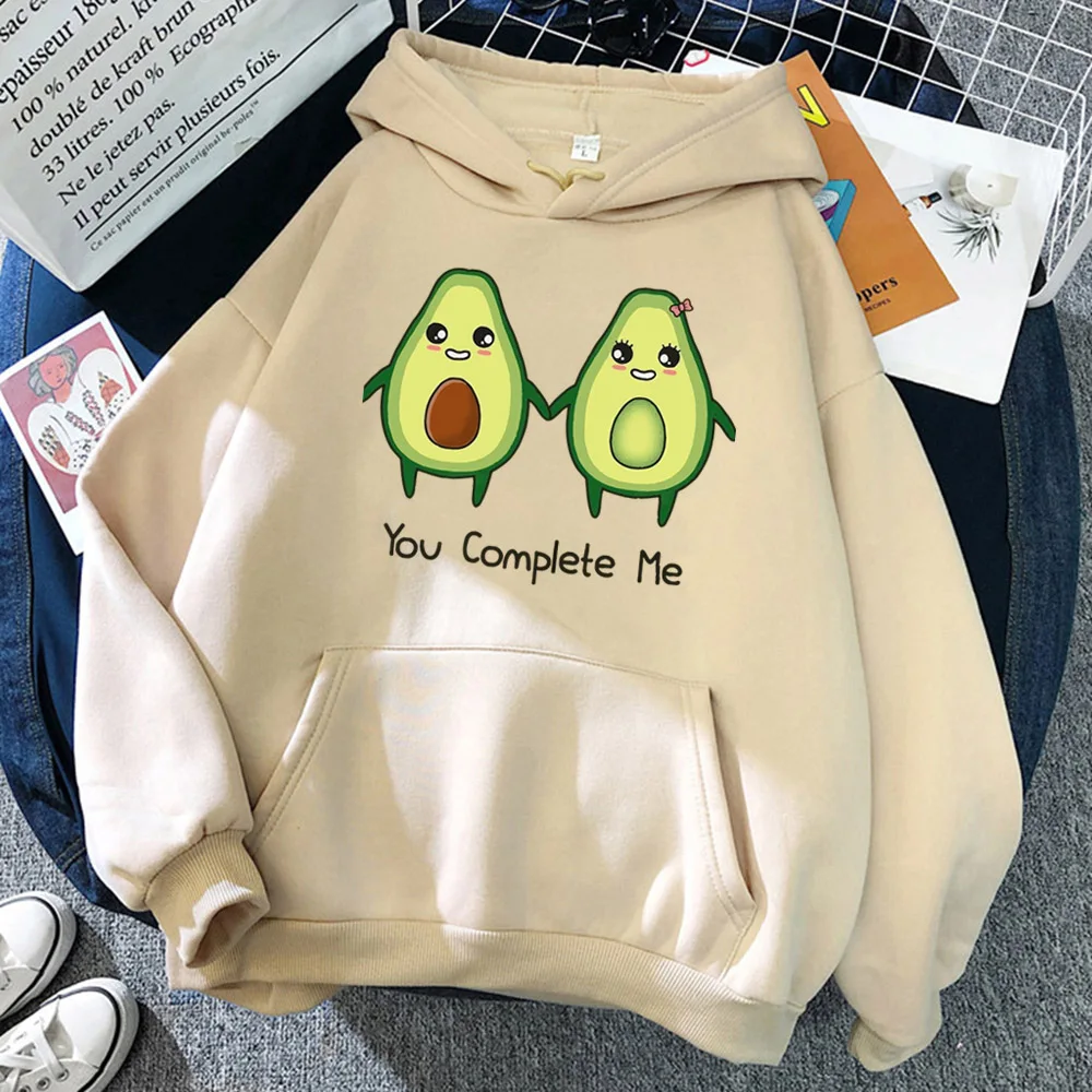 Womans Hoodie Couple Avocado You Complete Me Print Hoody Female Round Neck Sport Oversize Tops Autumn Kawaii Fruit Lady Pullover