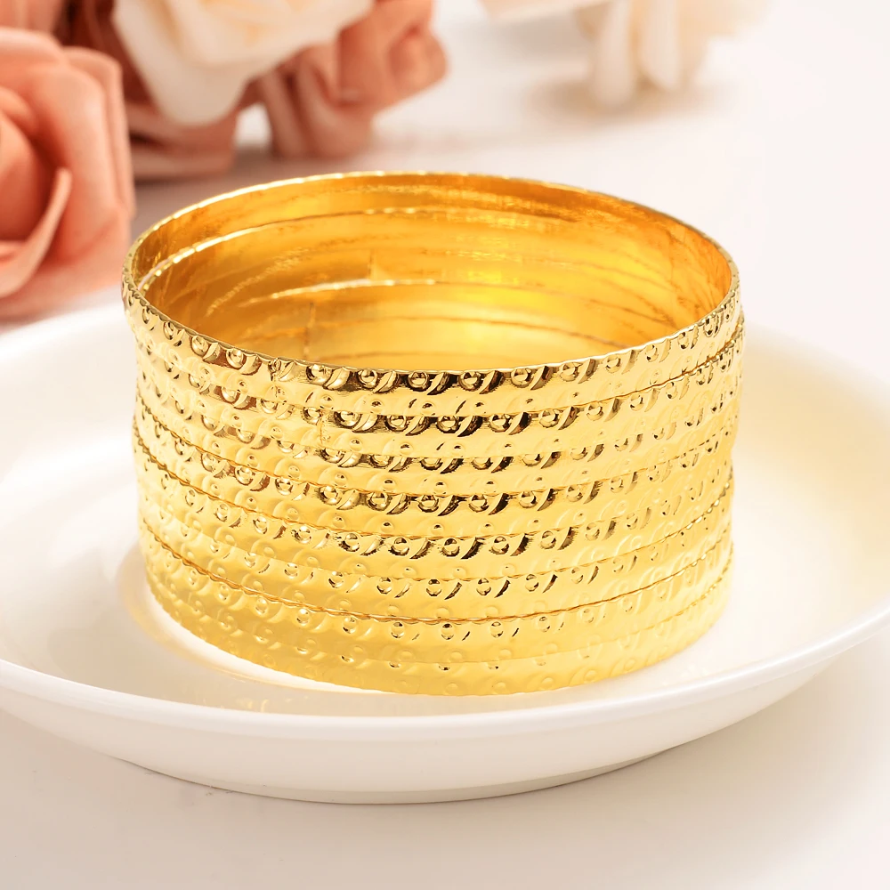 8pcs Luxury 24k Gold Color Ethiopian Jewelry Bangles For Women Dubai Ramadan Bangles&Bracelet African/Arab Weding jewelry Gift